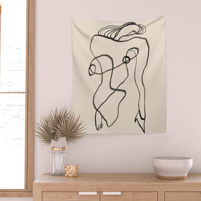 Line art nude surrealism Wall Tapestry Gallery Image 2