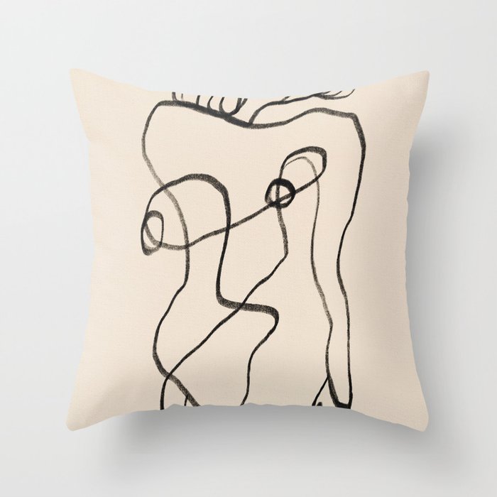 Line art nude surrealism Throw Pillow Gallery Image 1