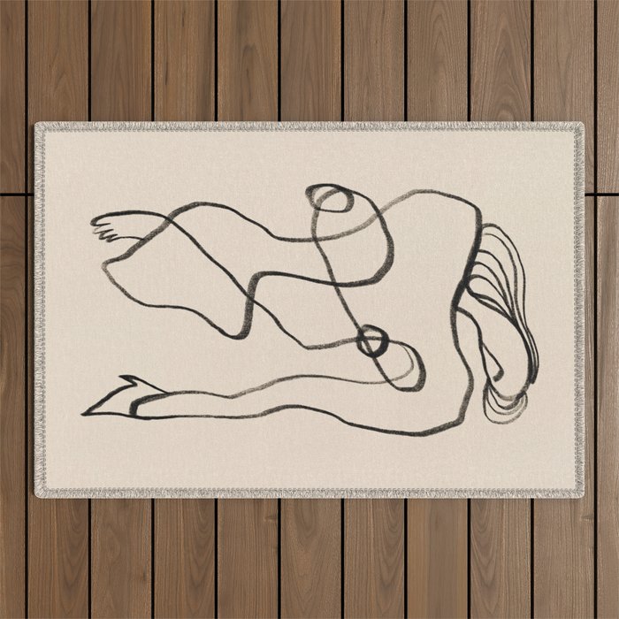 Line art nude surrealism Outdoor Rug Gallery Image 1