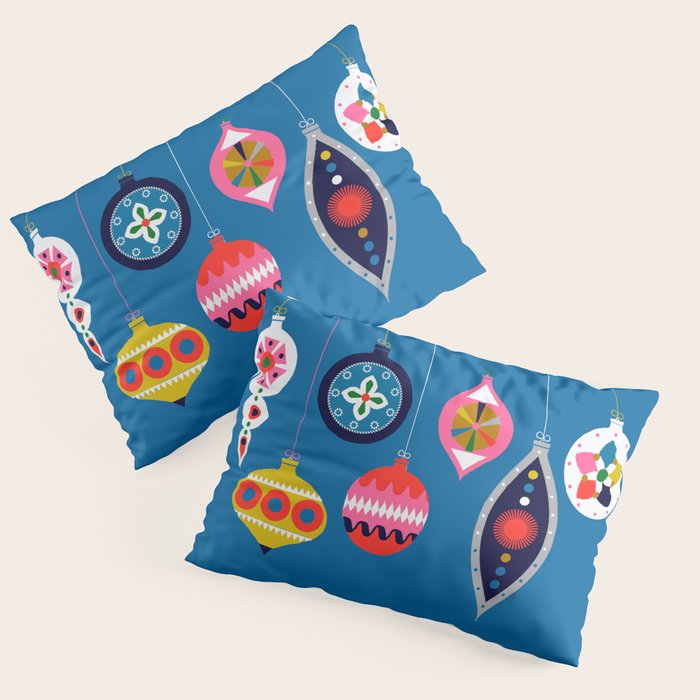 Retro Christmas Baubles on a dark background Pillow Sham Gallery Image 1
