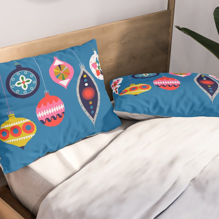 Retro Christmas Baubles on a dark background Pillow Sham Gallery Image 2