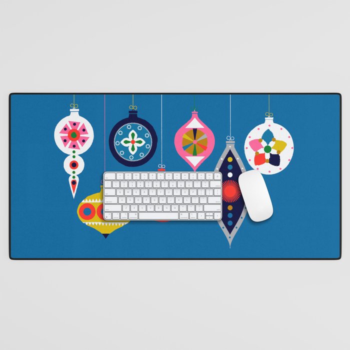 Retro Christmas Baubles on a dark background Desk Mat Gallery Image 1