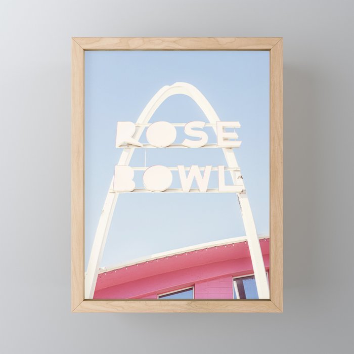 Vintage Midcentury Modern Bright Pink Sign x Rose Bowl Bowling Alley Route 66 Tulsa Oklahoma Mini Art Print Gallery Image 1