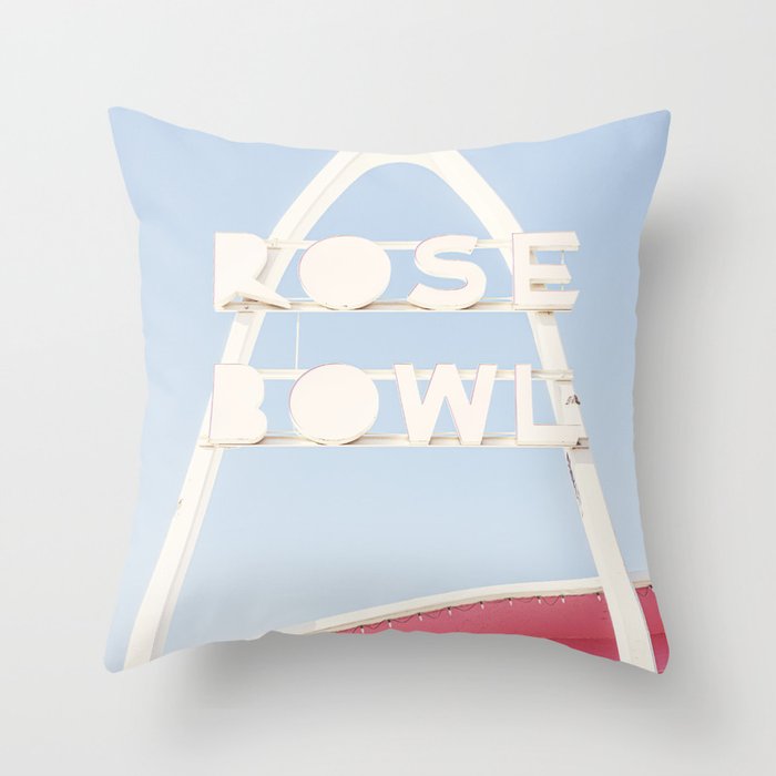 Vintage Midcentury Modern Bright Pink Sign x Rose Bowl Bowling Alley Route 66 Tulsa Oklahoma Throw Pillow Gallery Image 6