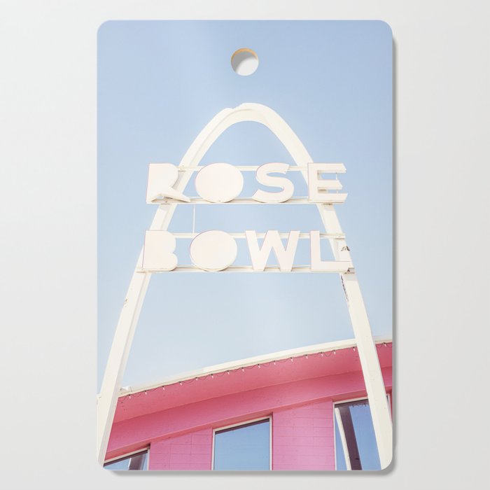 Vintage Midcentury Modern Bright Pink Sign x Rose Bowl Bowling Alley Route 66 Tulsa Oklahoma Cutting Board Gallery Image 1