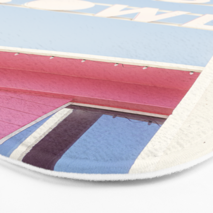 Vintage Midcentury Modern Bright Pink Sign x Rose Bowl Bowling Alley Route 66 Tulsa Oklahoma Bath Mat Gallery Image 3