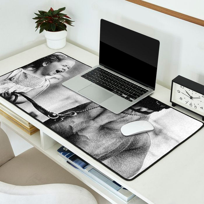 The Happiness of Little Girls and Great Danes black and white photograph Desk Mat Gallery Image 2