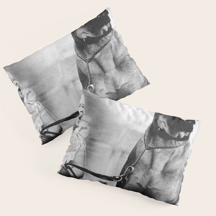 The Happiness of Little Girls and Great Danes black and white photograph Pillow Sham Gallery Image 3