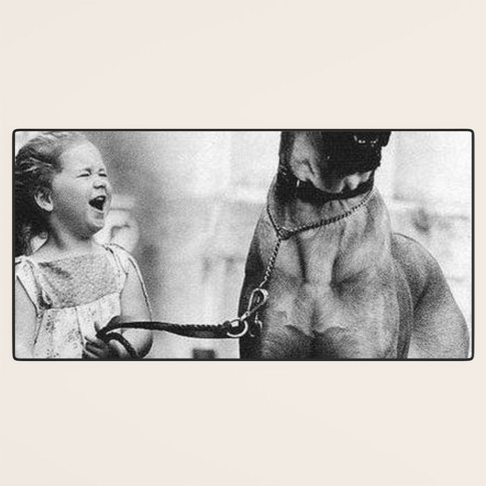 The Happiness of Little Girls and Great Danes black and white photograph Desk Mat Gallery Image 3