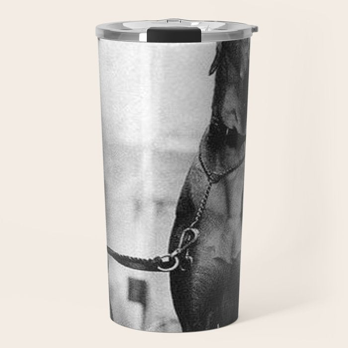 The Happiness of Little Girls and Great Danes black and white photograph Travel Mug Gallery Image 1