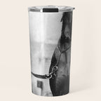 The Happiness of Little Girls and Great Danes black and white photograph Travel Mug Gallery Image 1