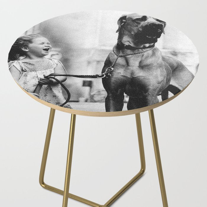 The Happiness of Little Girls and Great Danes black and white photograph Side Table Gallery Image 2