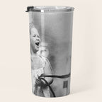 The Happiness of Little Girls and Great Danes black and white photograph Travel Mug Gallery Image 3