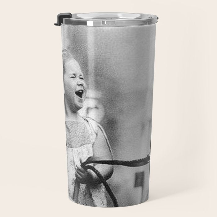 The Happiness of Little Girls and Great Danes black and white photograph Travel Mug Gallery Image 3