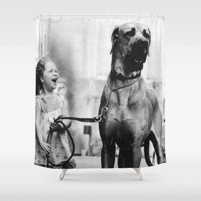 The Happiness of Little Girls and Great Danes black and white photograph Shower Curtain Gallery Image 1