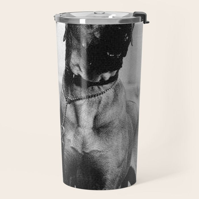 The Happiness of Little Girls and Great Danes black and white photograph Travel Mug Gallery Image 2