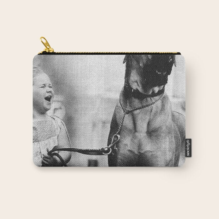 The Happiness of Little Girls and Great Danes black and white photograph Carry All Pouch Gallery Image 1