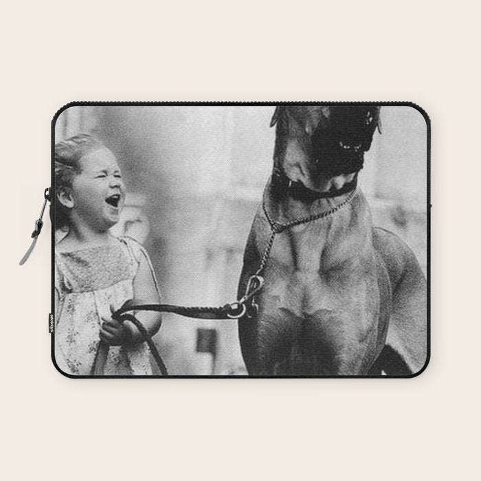 The Happiness of Little Girls and Great Danes black and white photograph Laptop Sleeve Gallery Image 1