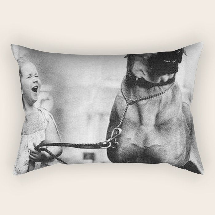 The Happiness of Little Girls and Great Danes black and white photograph Rectangular Pillow Gallery Image 2