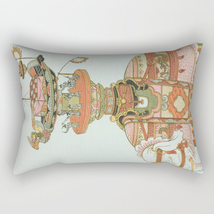 Mechanical Elephant with Festival Barge and Korean Musicians by Komatsuya Hyakki Rectangular Pillow Gallery Image 1
