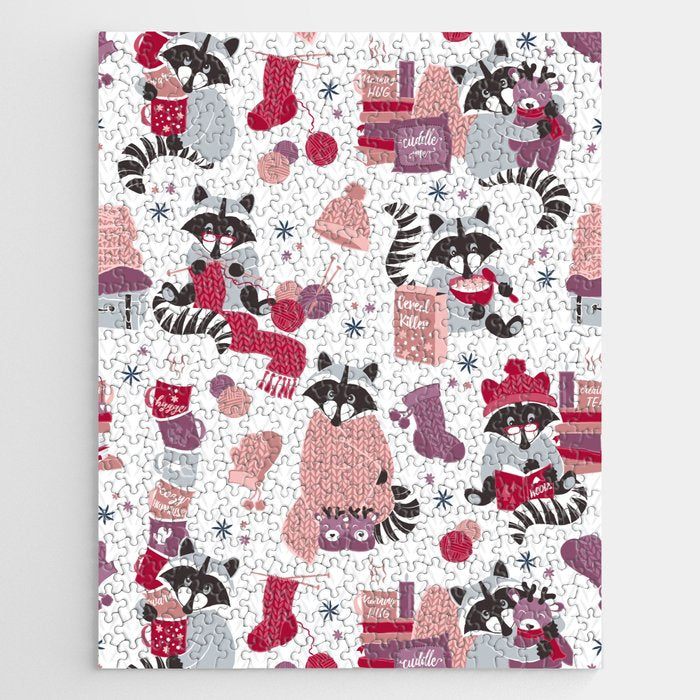 Hygge raccoon // white background Jigsaw Puzzle Gallery Image 1