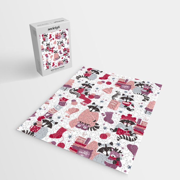 Hygge raccoon // white background Jigsaw Puzzle Gallery Image 2