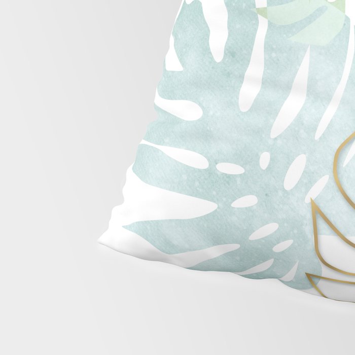 Tropical minimal / green, turquoise and gold monstera Pillow Sham Gallery Image 4