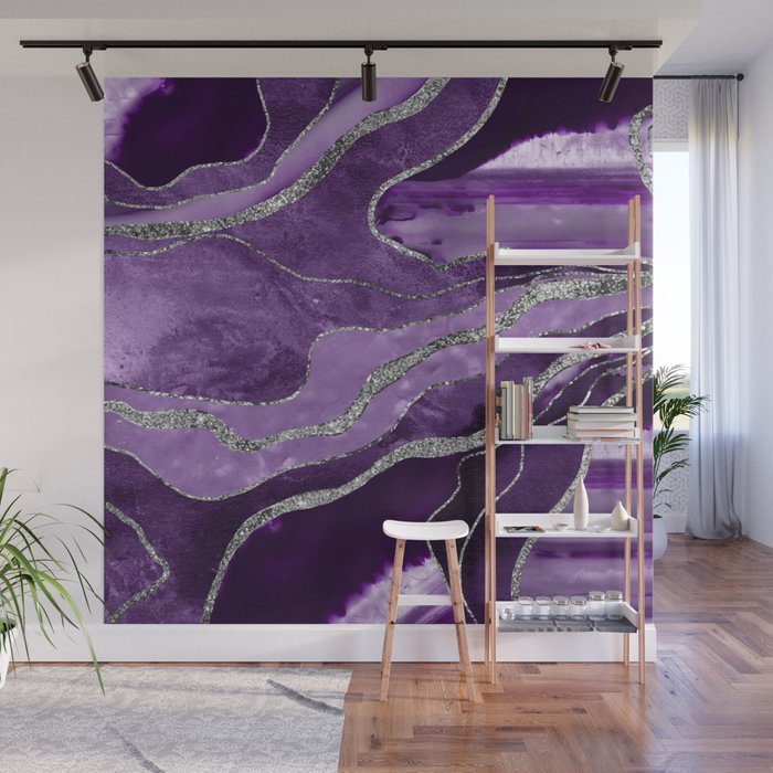 Purple Marble Agate Silver Glitter Glam #1 (Faux Glitter) #decor #art #society6 Wall Mural Gallery Image 1