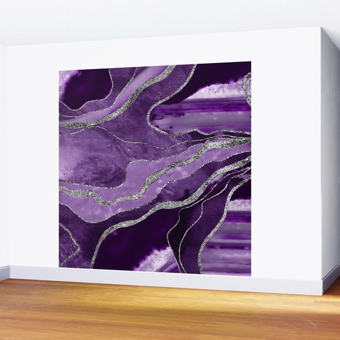 Purple Marble Agate Silver Glitter Glam #1 (Faux Glitter) #decor #art #society6 Wall Mural Gallery Image 2
