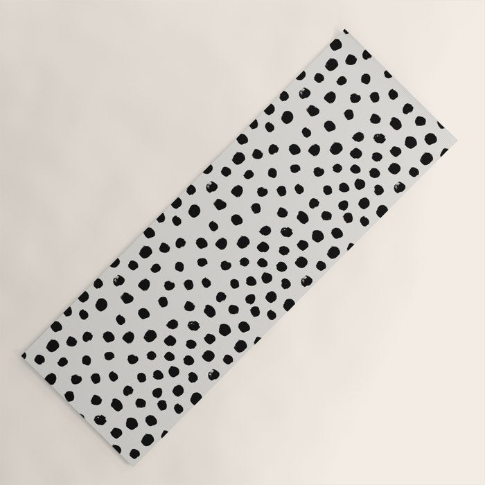 Preppy brushstroke free polka dots black and white spots dots dalmation animal spots design minimal Yoga Mat Gallery Image 1