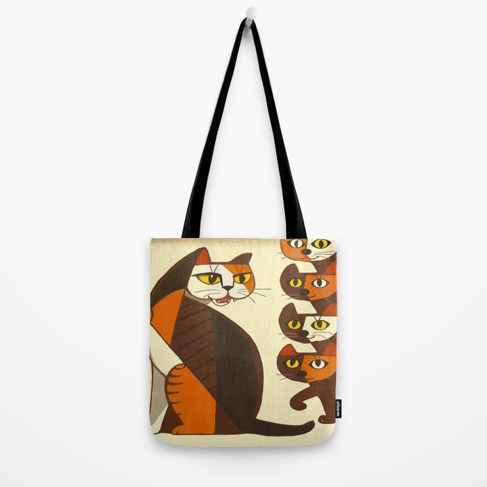 Inagaki Tomoo Vintage Japanese Woodblock print mid century Modern Cubism Art Cats Feline Tote Bag Gallery Image 2