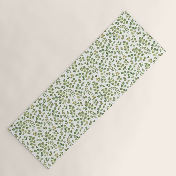 Watercolor green botanical leaves hand painted pattern Yoga Mat Gallery Image 1