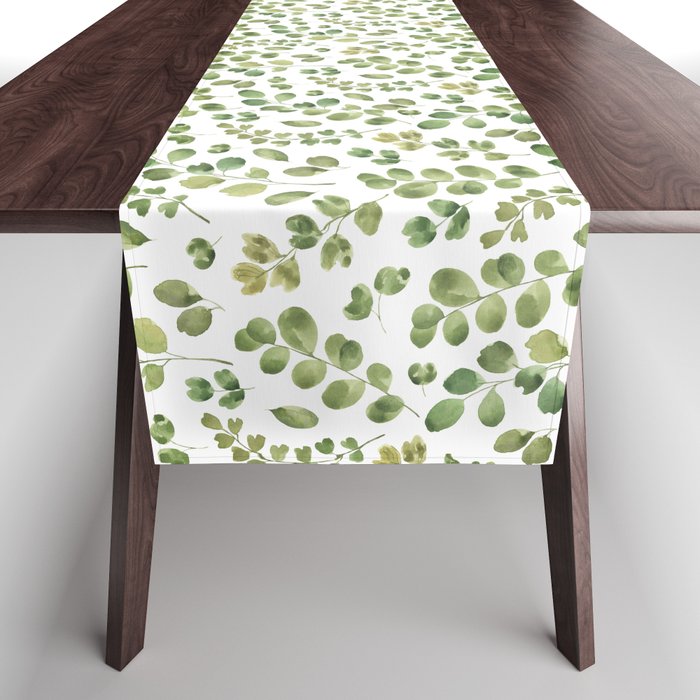 Watercolor green botanical leaves hand painted pattern Table Runner Gallery Image 1