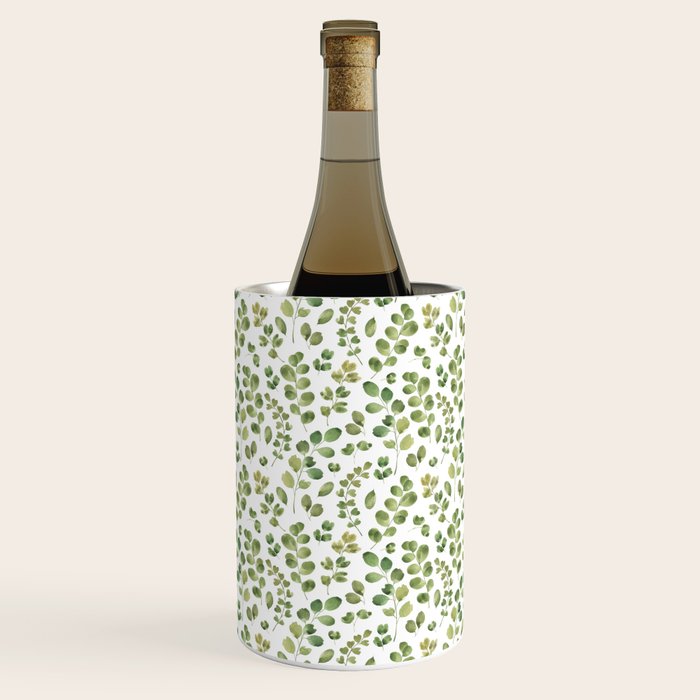 Watercolor green botanical leaves hand painted pattern Wine Chiller Gallery Image 1