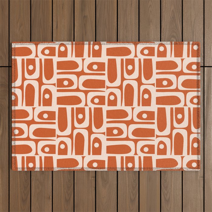 Mid Century Modern Piquet Abstract Multi Pattern in Spiced Orange Outdoor Rug Gallery Image 1