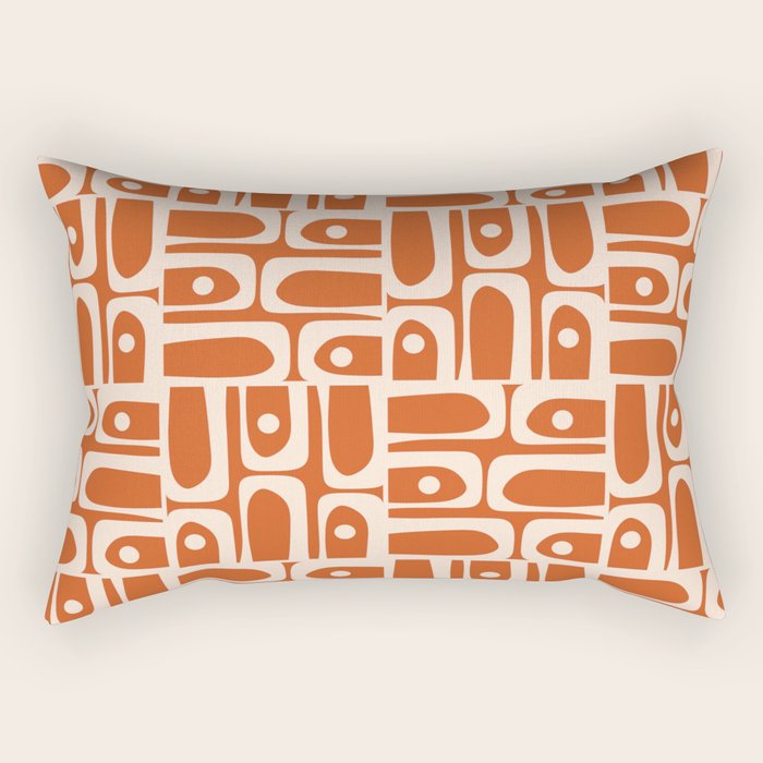 Mid Century Modern Piquet Abstract Multi Pattern in Spiced Orange Rectangular Pillow Gallery Image 2