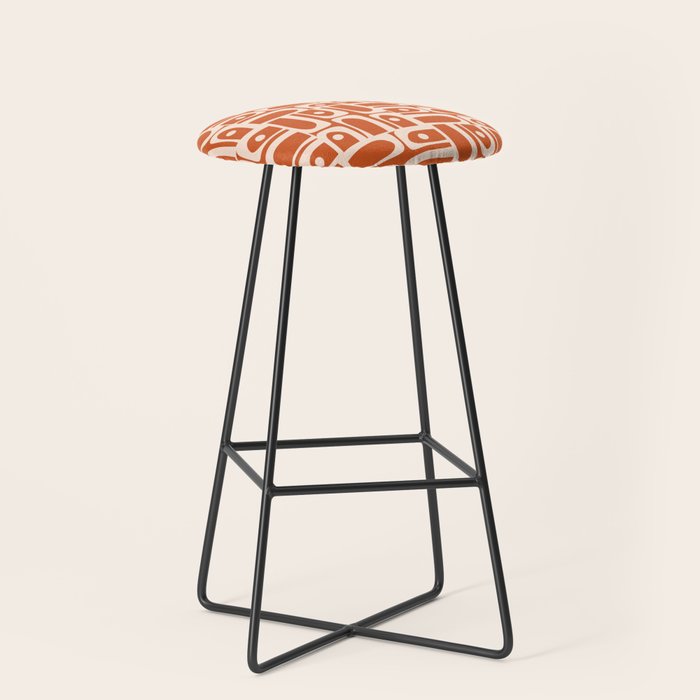 Mid Century Modern Piquet Abstract Multi Pattern in Spiced Orange Stool Gallery Image 1