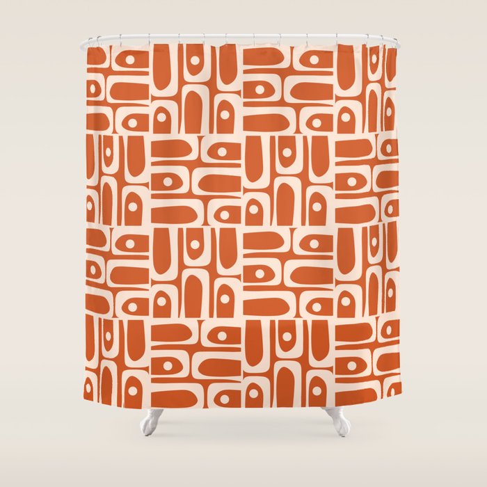 Mid Century Modern Piquet Abstract Multi Pattern in Spiced Orange Shower Curtain Gallery Image 1