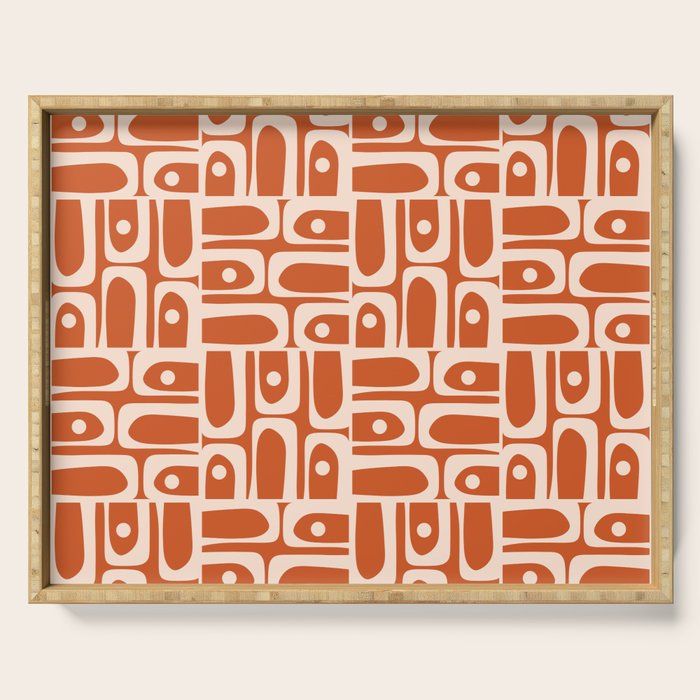 Mid Century Modern Piquet Abstract Multi Pattern in Spiced Orange Serving Tray Gallery Image 1