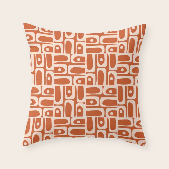 Mid Century Modern Piquet Abstract Multi Pattern in Spiced Orange Throw Pillow Gallery Image 1
