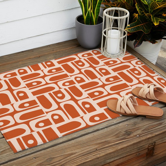 Mid Century Modern Piquet Abstract Multi Pattern in Spiced Orange Outdoor Rug Gallery Image 2