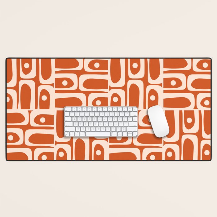 Mid Century Modern Piquet Abstract Multi Pattern in Spiced Orange Desk Mat Gallery Image 1
