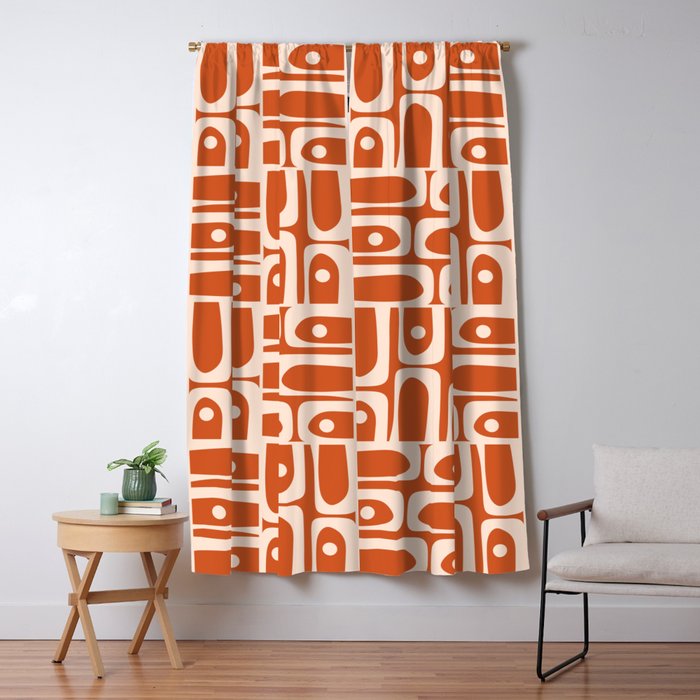 Mid Century Modern Piquet Abstract Multi Pattern in Spiced Orange Window Curtain Gallery Image 5