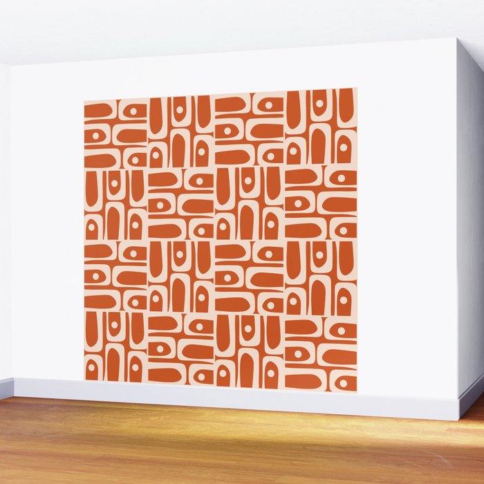 Mid Century Modern Piquet Abstract Multi Pattern in Spiced Orange Wall Mural Gallery Image 2