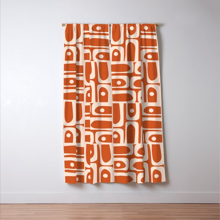 Mid Century Modern Piquet Abstract Multi Pattern in Spiced Orange Window Curtain Gallery Image 3