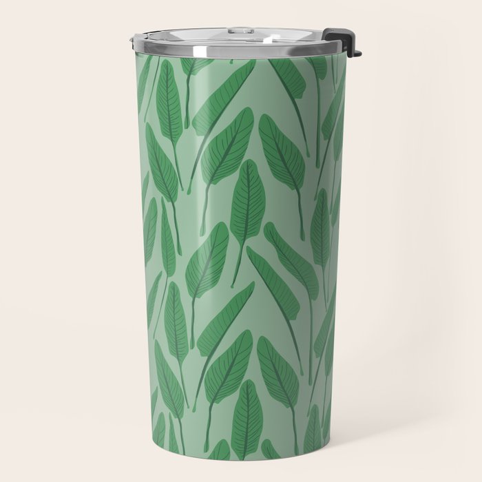 Tropical leaf pattern in cool greens Travel Mug Gallery Image 2