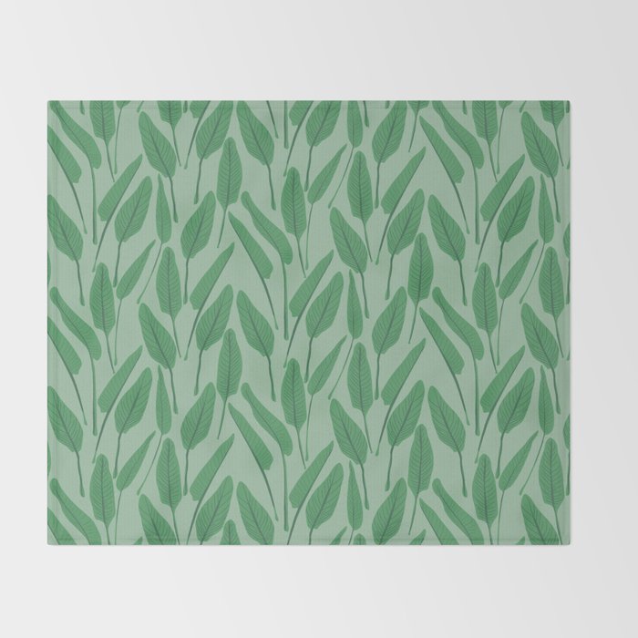 Tropical leaf pattern in cool greens Throw Blanket Gallery Image 2