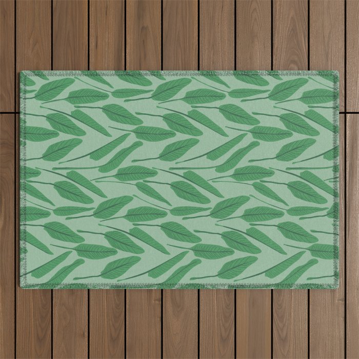 Tropical leaf pattern in cool greens Outdoor Rug Gallery Image 1