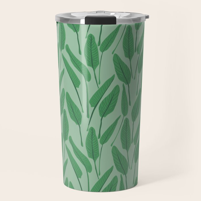 Tropical leaf pattern in cool greens Travel Mug Gallery Image 1