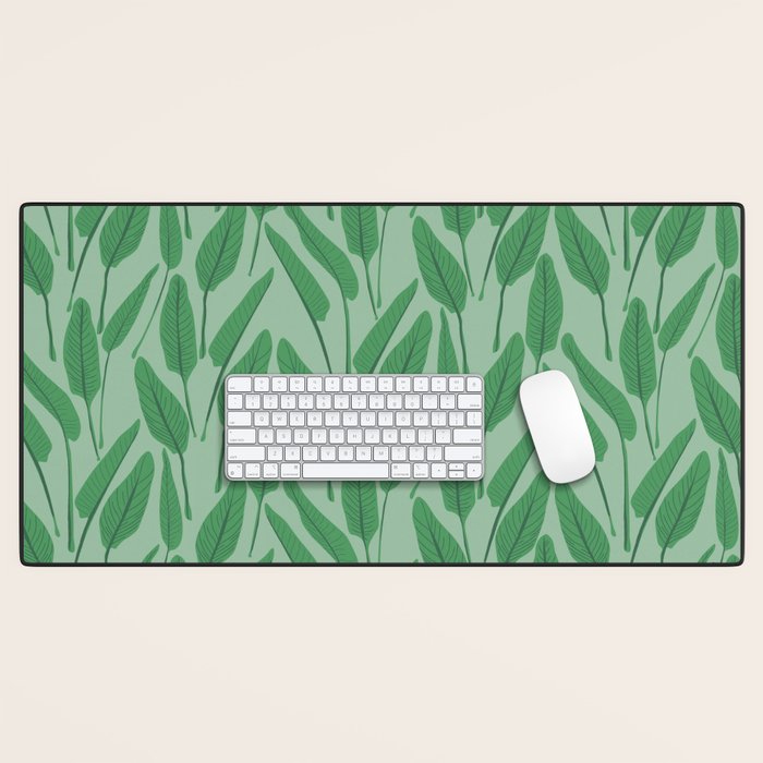 Tropical leaf pattern in cool greens Desk Mat Gallery Image 1